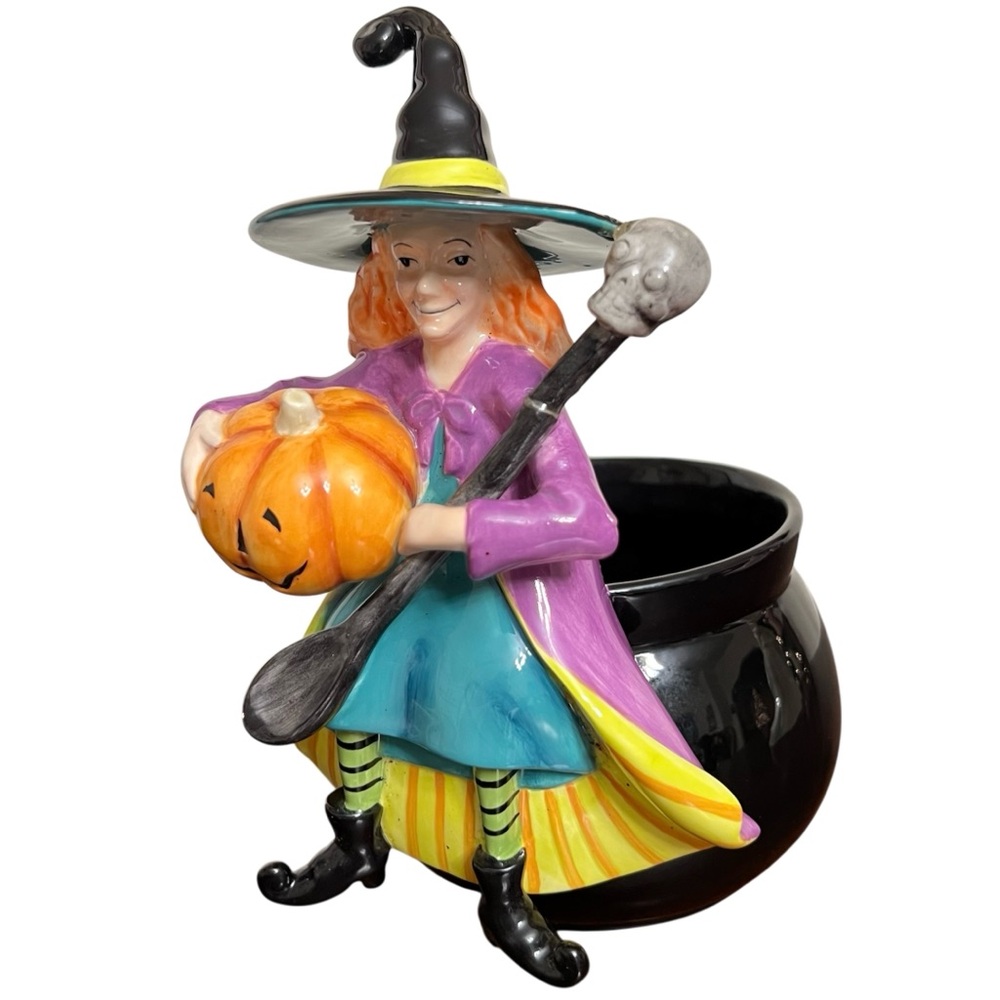 Witch On Cauldron whimsical Rare Shun Hui Co Ceramic  Halloween EUC